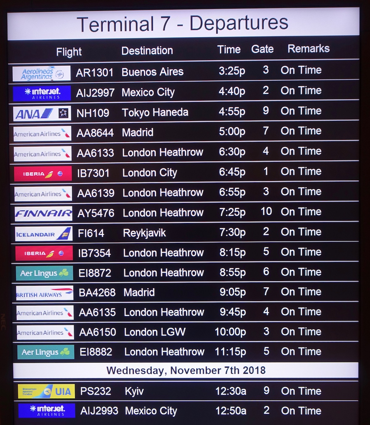 jfk terminal   departures board