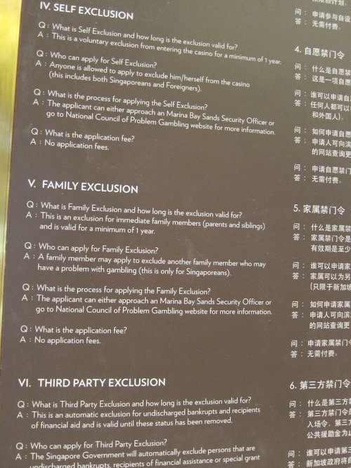 Singapore casino self exclusion status requirements