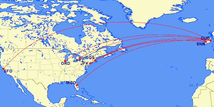 aer lingus route map usa