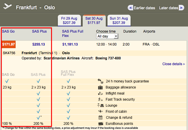 sas check in baggage allowance