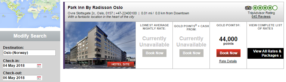 You can't book the Radisson Oslo for 2018, but the Park Inn is available.