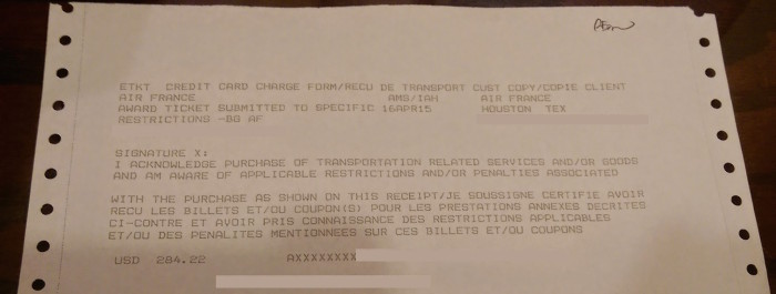 Air France Paper Ticket