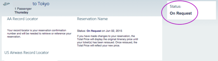 aadvantage award not ticketing