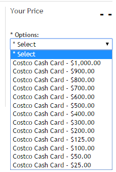 Costco cash cards come in a variety of denominations