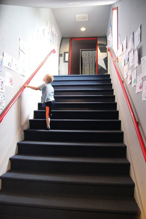 Boarding via the rear stairs