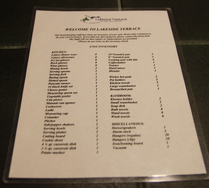 Kitchen equipment check list