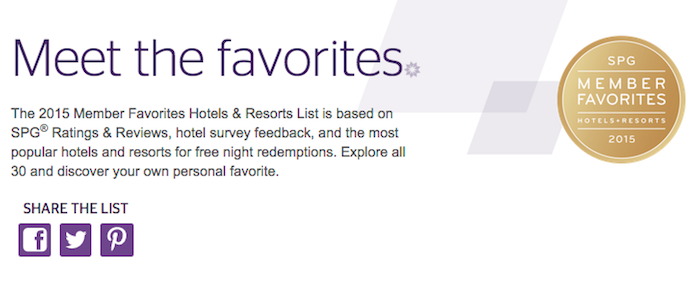 Which Spg Hotels Are Most Por With Members One Mile At A Time Spg Member Favorites