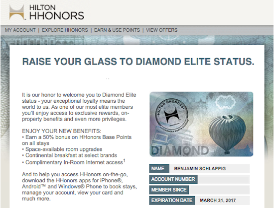 Thoughts On Hilton Diamond Status After 2 Stays One Mile At A Time