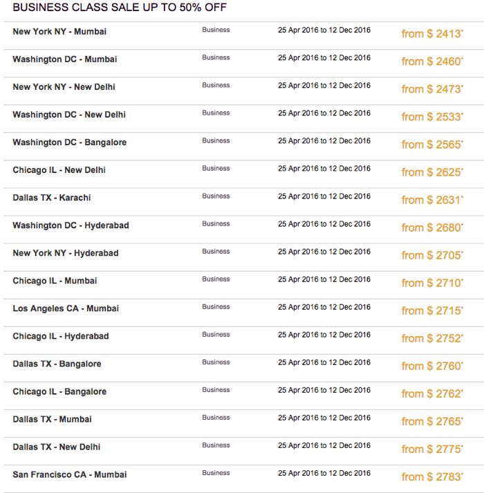 business class tickets to india deals