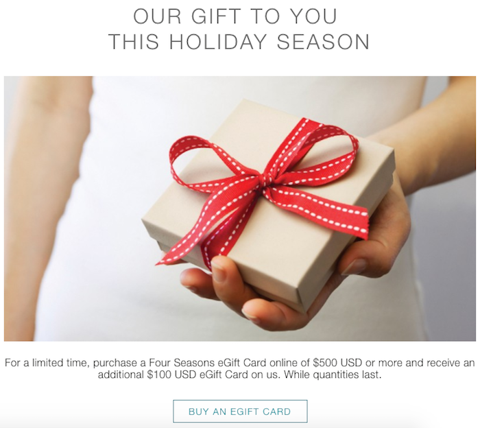 Buy Four Seasons Gift Cards With A 20 Bonus One Mile at a Time