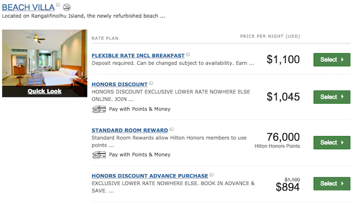 Hilton Redeem Points Chart