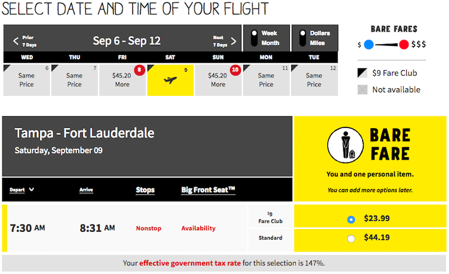 spirit $9 fare club bag prices