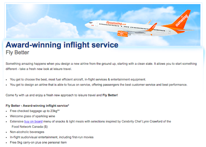 sunwing airlines baggage