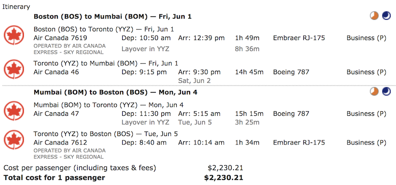 Great Air Canada Business Class Fares From The US To India One Mile