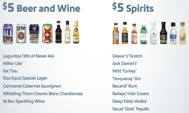 southwest airlines premium drink menu