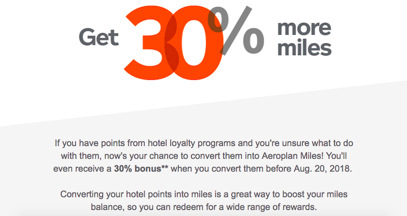 Aeroplan Offering 30 Bonus On Hotel Points Transfers With A Major This Bonus Lies As Long You Convert Enough Points To Earn At Least 5 000 Aeroplan Miles