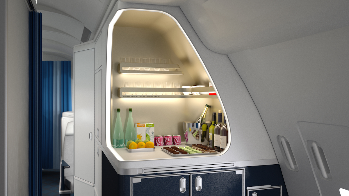 an airplane fridge with food and drinks