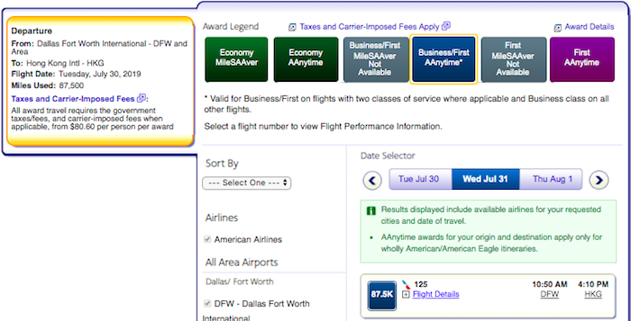 American Airlines Flight Award Chart