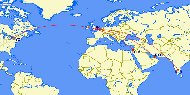 a map of the world with red lines