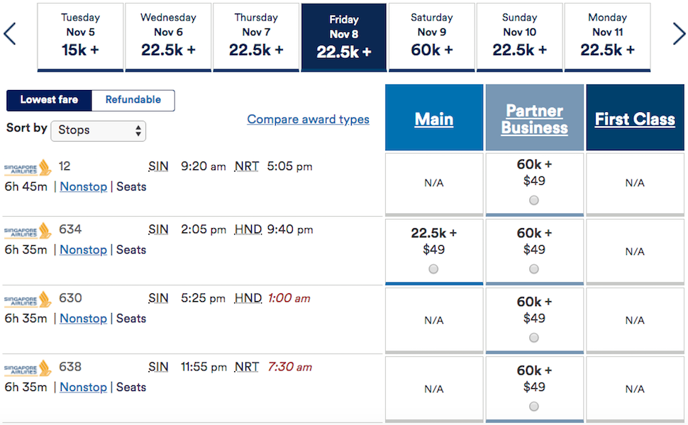 Singapore Airlines Mileage Accrual Chart