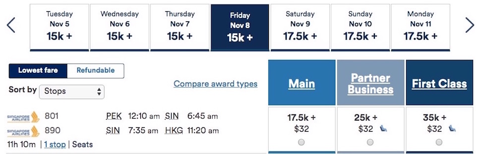 Alaska Airlines Partner Mileage Chart