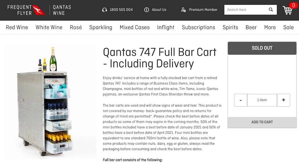 Qantas Put Fully Stocked 747 Bar Carts Up For Sale One