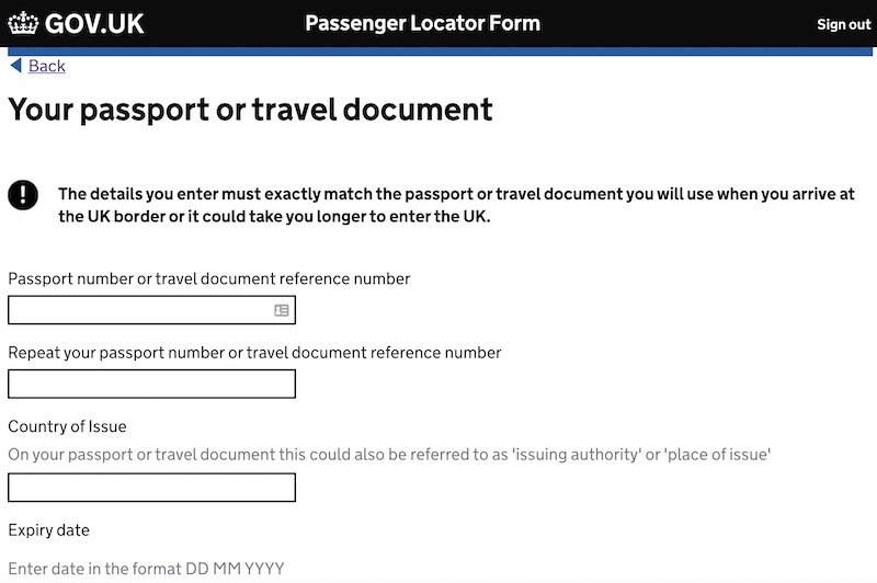 UK Passenger Locator Form 10