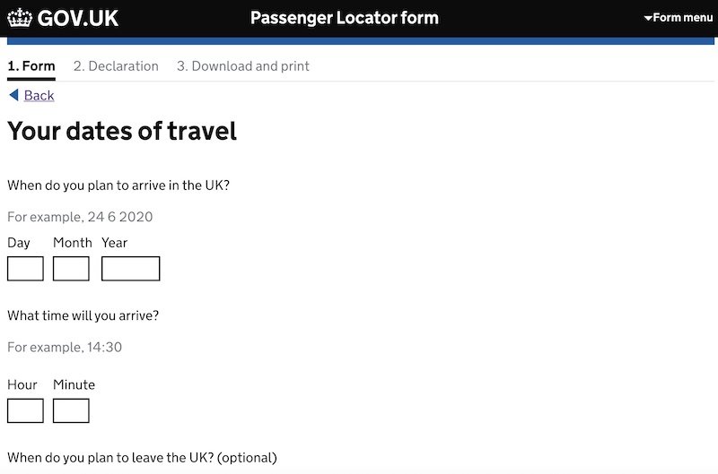 UK Passenger Locator Form 12