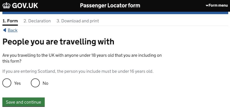 UK Passenger Locator Form 16