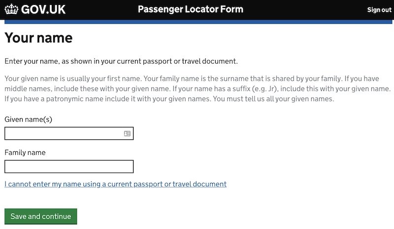 passenger locator form