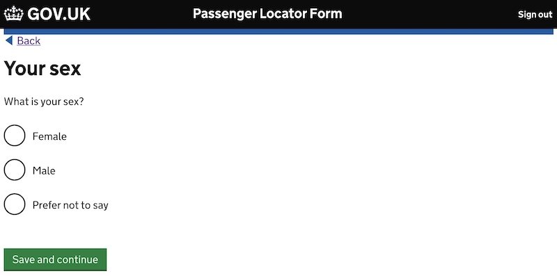 government uk passenger locator form