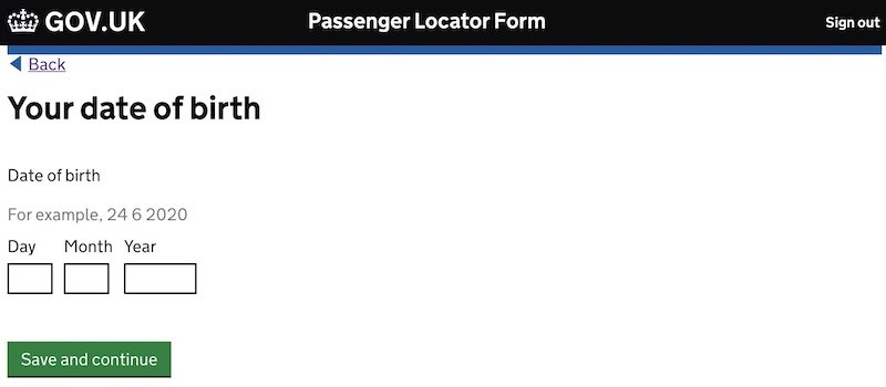 UK Passenger Locator Form 6